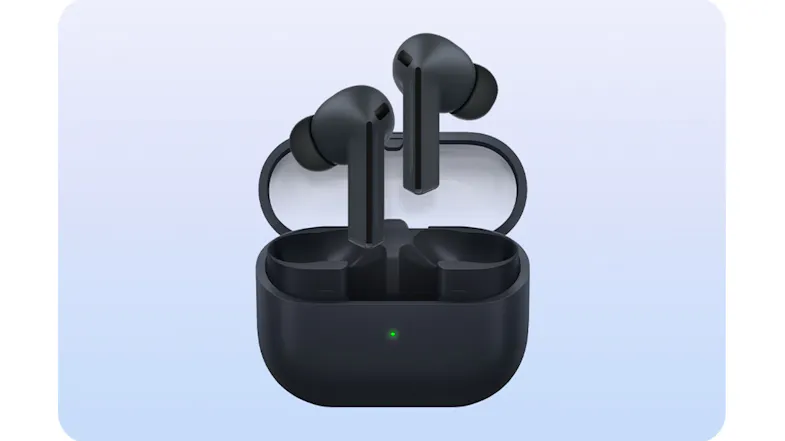 Wireless earbuds in open charging case Wireless earbuds in open charging case