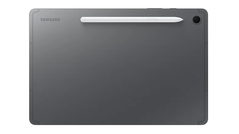 a rear view of a samsung tablet with a stylus attached a rear view of a samsung tablet with a stylus attached