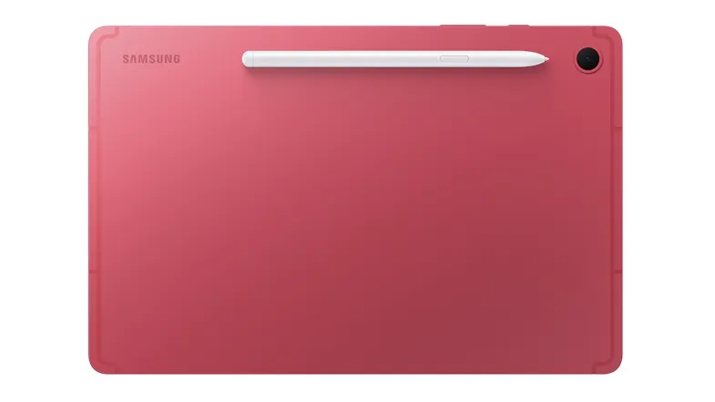 a rear view of a samsung tablet with a stylus attached a rear view of a samsung tablet with a stylus attached
