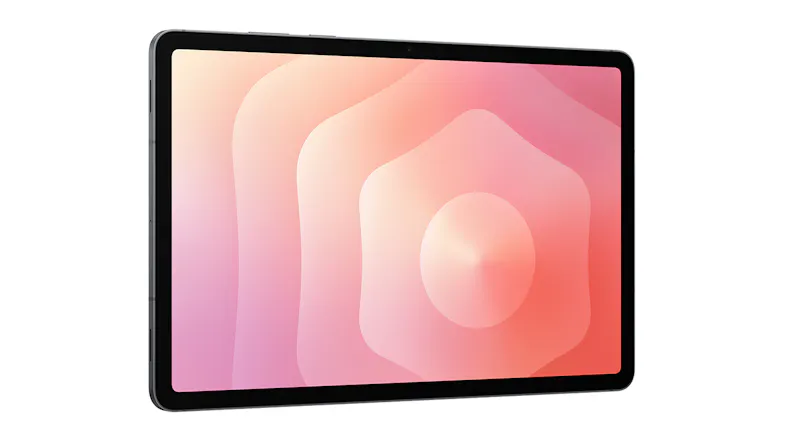 Grey tablet with thin bezels shown at slight angle Grey tablet with thin bezels shown at slight angle