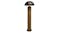 A wooden floor lamp with an iron, mushroom-shaped top A wooden floor lamp with an iron, mushroom-shaped top