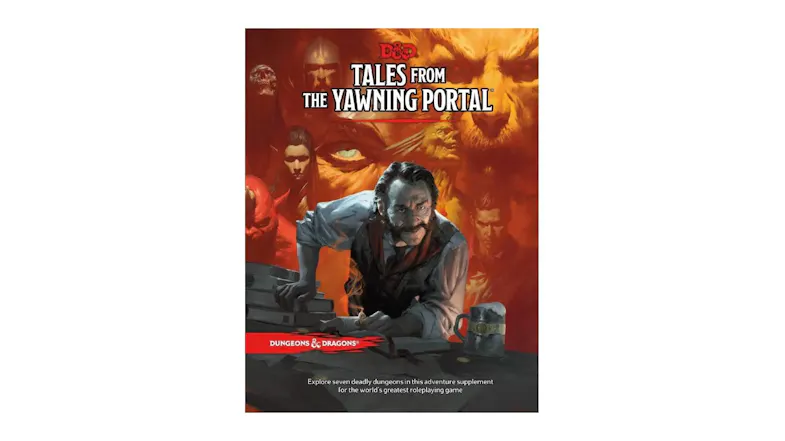 Cover of the Tales from the Yawning Portal features an adventurer at a table surrounded by characters and monsters Cover of the Tales from the Yawning Portal features an adventurer at a table surrounded by characters and monsters