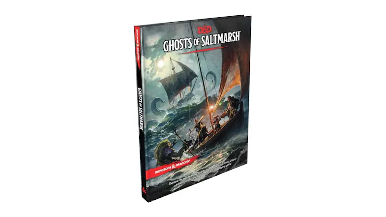 Cover of the Ghosts of Saltmarsh depicts adventurers on a boat fighting sea creatures in stormy waters Cover of the Ghosts of Saltmarsh depicts adventurers on a boat fighting sea creatures in stormy waters