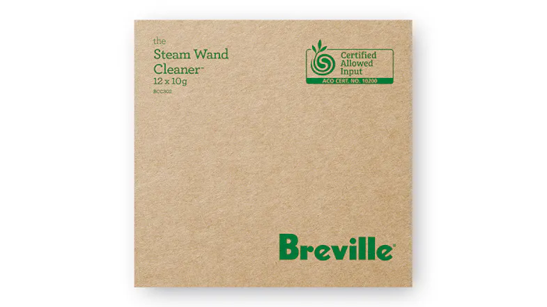 A brown cardboard box of Breville Steam Wand Cleaner A brown cardboard box of Breville Steam Wand Cleaner