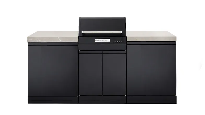 Black Crossray electric outdoor kitchen unit with built-in grill and cabinets Black Crossray electric outdoor kitchen unit with built-in grill and cabinets