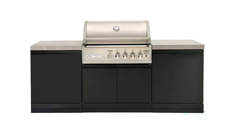 Stainless steel Crossray gas outdoor kitchen unit with built-in grill and cabinets Stainless steel Crossray gas outdoor kitchen unit with built-in grill and cabinets