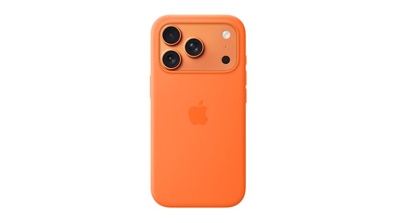 Orange iPhone 17 Pro case with Apple logo on the back Orange iPhone 17 Pro case with Apple logo on the back