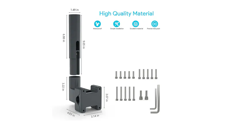 A Starlink Mini pole attachment with labelled dimensions A Starlink Mini pole attachment with labelled dimensions