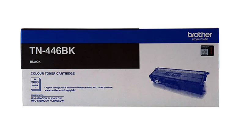 A box packaging of the Brother TN446 black toner cartridge A box packaging of the Brother TN446 black toner cartridge