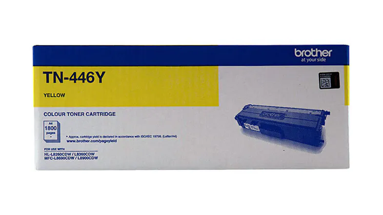 A box packaging of the Brother TN446 yellow toner cartridge A box packaging of the Brother TN446 yellow toner cartridge