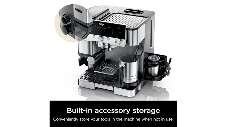 An infographic that includes a text which highlights the machine's built-in accessory storage An infographic that includes a text which highlights the machine's built-in accessory storage
