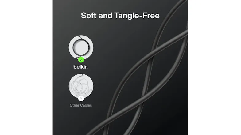 Comparison of Belkin soft, tangle-free cable versus tangled generic cables Comparison of Belkin soft, tangle-free cable versus tangled generic cables