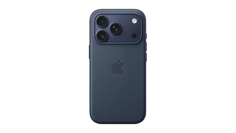 Blue iPhone 17 Pro case with Apple logo on the back Blue iPhone 17 Pro case with Apple logo on the back