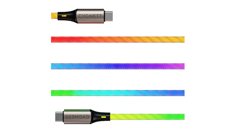 Four cable segments showing a multicoloured glow Four cable segments showing a multicoloured glow