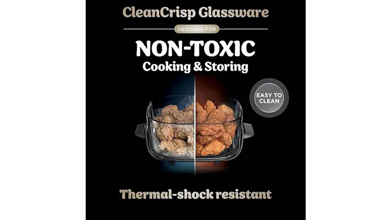 CleanCrisp glassware highlighting non-toxic, thermal-shock resistant, and easy-to-clean features CleanCrisp glassware highlighting non-toxic, thermal-shock resistant, and easy-to-clean features
