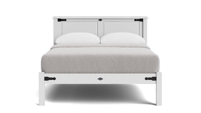 Nordic Panelled Bed Frame, NZ-made, stylish and durable bedroom furniture crafted from NZ pine - Aged White Paint Nordic Panelled Bed Frame, NZ-made, stylish and durable bedroom furniture crafted from NZ pine - Aged White Paint