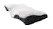 A memory foam pillow with a contoured design, a quilted white top, and black mesh A memory foam pillow with a contoured design, a quilted white top, and black mesh
