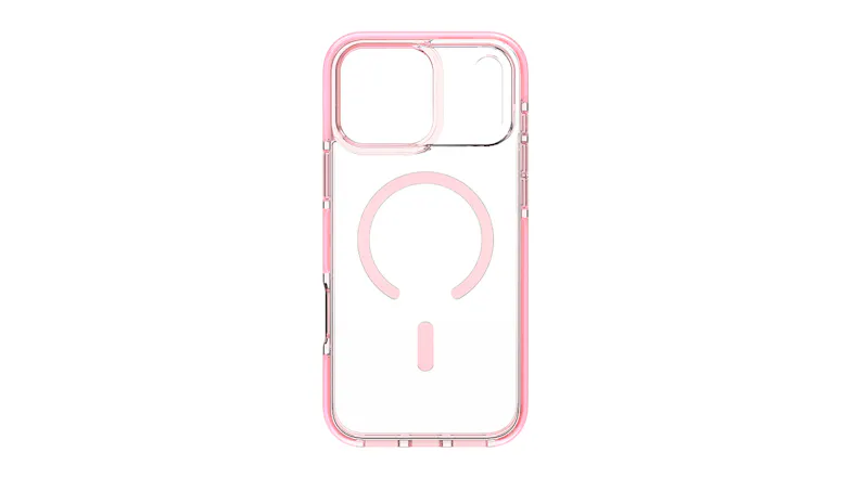 Back view of a phone case with a pink MagSafe ring Back view of a phone case with a pink MagSafe ring