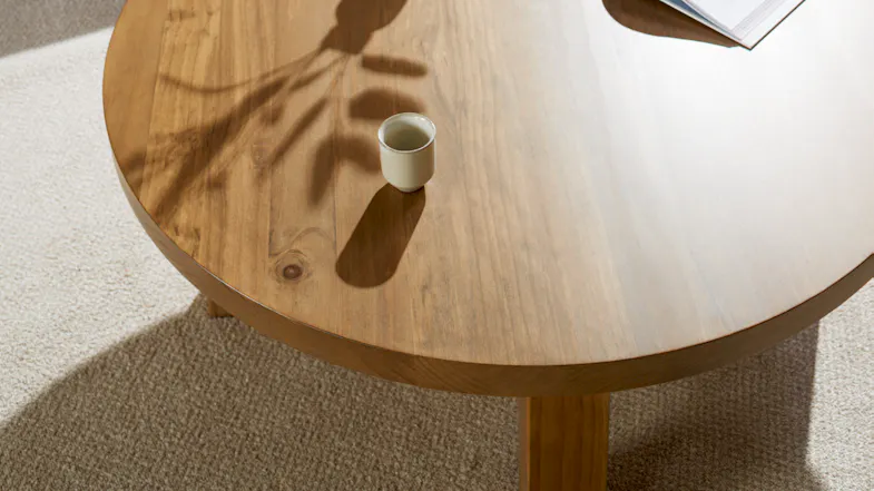 A close-up top view of the table showcasing its beautiful pine timber finish A close-up top view of the table showcasing its beautiful pine timber finish