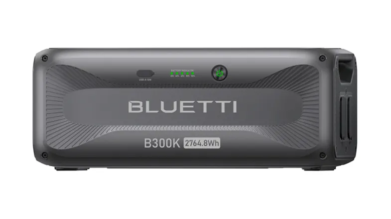 B300K expansion battery featuring a front panel with the Bluetti logo B300K expansion battery featuring a front panel with the Bluetti logo
