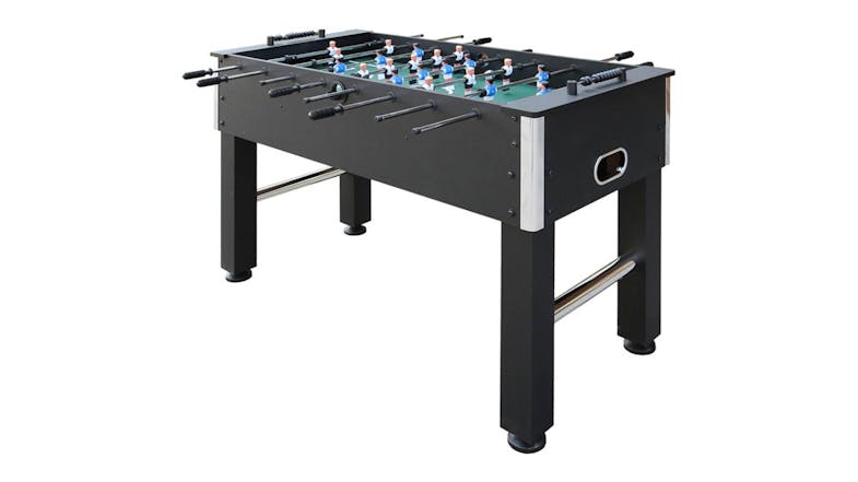 A left side angle of the foosball table A left side angle of the foosball table