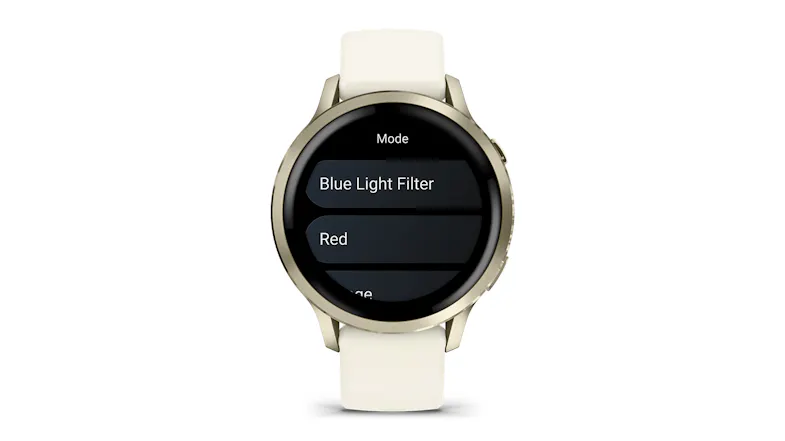 A front view of the smartwatch showing the “Mode” menu A front view of the smartwatch showing the “Mode” menu