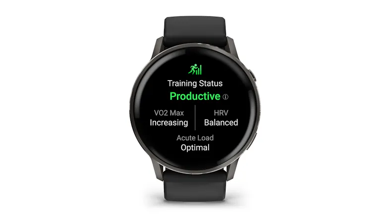 A front view of the Venu 4 Smartwatch showing training status A front view of the Venu 4 Smartwatch showing training status
