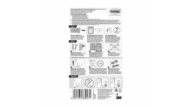 Back of the product packaging with step-by-step instructions for applying and removing strips safely Back of the product packaging with step-by-step instructions for applying and removing strips safely