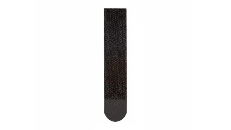 Front-facing single black Command Strip with a textured surface Front-facing single black Command Strip with a textured surface