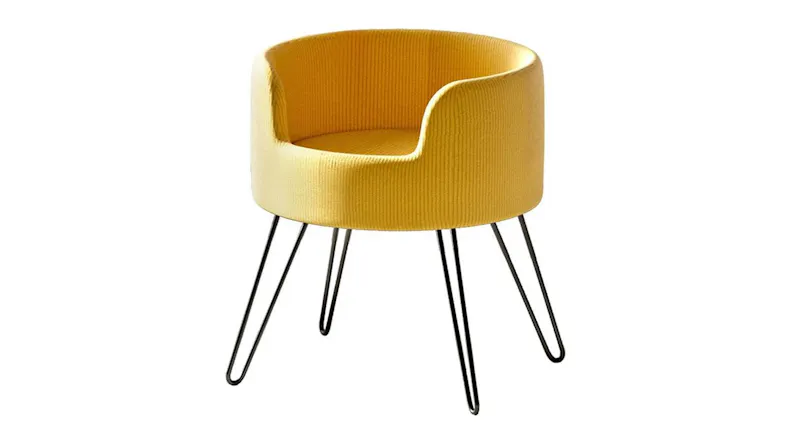 A left angle of a yellow elevated pet couch A left angle of a yellow elevated pet couch