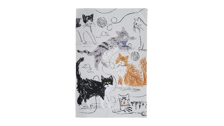 An Ulster Weavers cotton tea towel with a feline friends pattern An Ulster Weavers cotton tea towel with a feline friends pattern