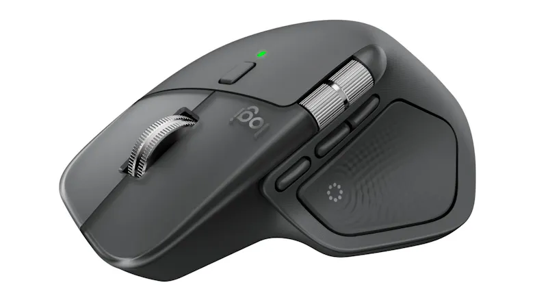 Ergonomic side profile of the Logitech mouse with visible side buttons Ergonomic side profile of the Logitech mouse with visible side buttons