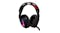 Cushioned gaming headset with a mic and a red grip under the headband Cushioned gaming headset with a mic and a red grip under the headband