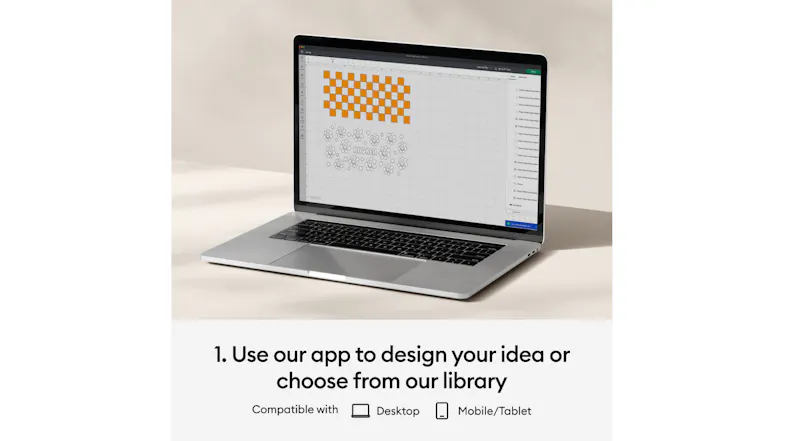 Laptop screen showing Cricut design software with text about creating or choosing designs Laptop screen showing Cricut design software with text about creating or choosing designs