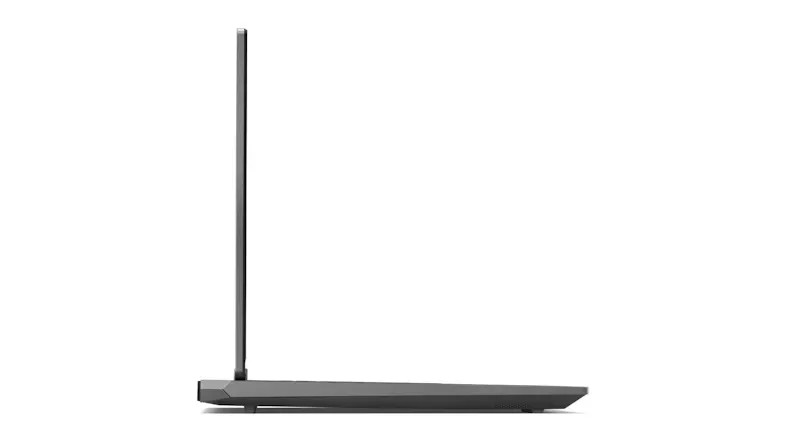 Right-facing side view of open laptop highlighting its slim Luna Grey design Right-facing side view of open laptop highlighting its slim Luna Grey design
