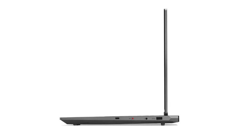 Left-facing side view of open laptop highlighting its slim Luna Grey design Left-facing side view of open laptop highlighting its slim Luna Grey design