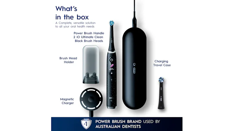 An Oral-B iO Series 10 electric toothbrush set with Labels An Oral-B iO Series 10 electric toothbrush set with Labels