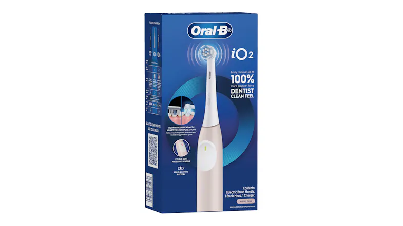 A blue box packaging of the Oral-B iO Series 2 A blue box packaging of the Oral-B iO Series 2