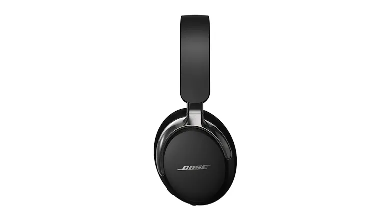 Side view of a black wireless over-ear headphone Side view of a black wireless over-ear headphone