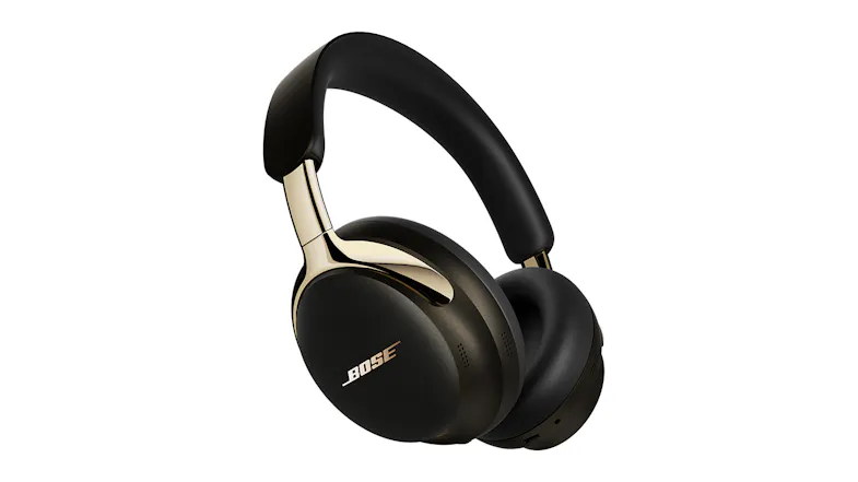 An angled right side view of the black gold Bose wireless over-ear headphone An angled right side view of the black gold Bose wireless over-ear headphone