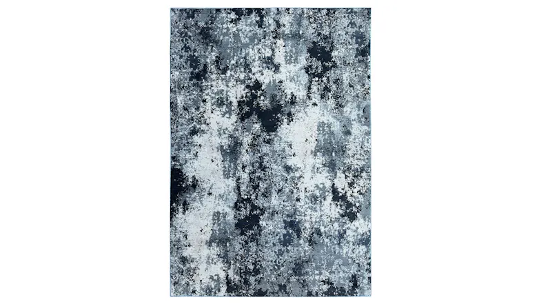 Rectangular rug with a blue and grey abstract pattern. Rectangular rug with a blue and grey abstract pattern.