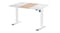 White motorised standing desk with two-tone wood centre and adjustable height frame White motorised standing desk with two-tone wood centre and adjustable height frame