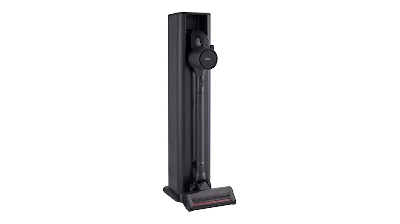 The graphite LG Vacuum Cleaner in an All-in-One Tower positioned at a right angle The graphite LG Vacuum Cleaner in an All-in-One Tower positioned at a right angle