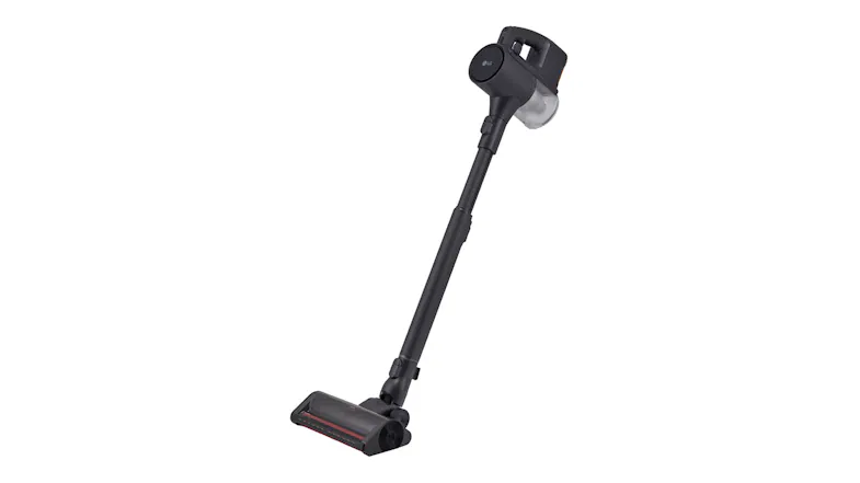 A slightly angled view of the dark-coloured stick vacuum A slightly angled view of the dark-coloured stick vacuum