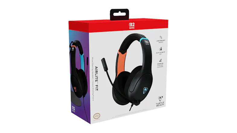 Turtle Beach AirLite Fit wired gaming headset packaging featuring the product and key features Turtle Beach AirLite Fit wired gaming headset packaging featuring the product and key features