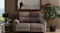Extended footrest of a brown recliner sofa in a stylish living room Extended footrest of a brown recliner sofa in a stylish living room