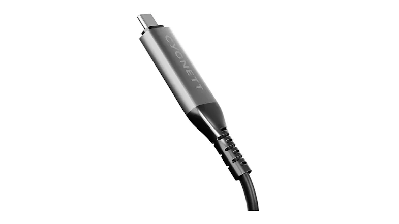 Left side view of a USB-C connector with metallic Cygnett housing Left side view of a USB-C connector with metallic Cygnett housing