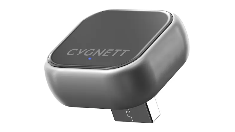 Front left side view of the Cygnett DriveSync wireless adapter with a silver body Front left side view of the Cygnett DriveSync wireless adapter with a silver body