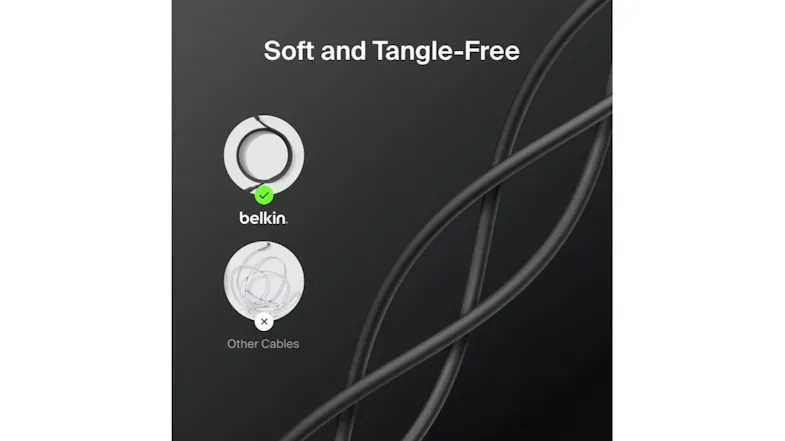 Comparison of Belkin soft, tangle-free cable versus tangled generic cables Comparison of Belkin soft, tangle-free cable versus tangled generic cables