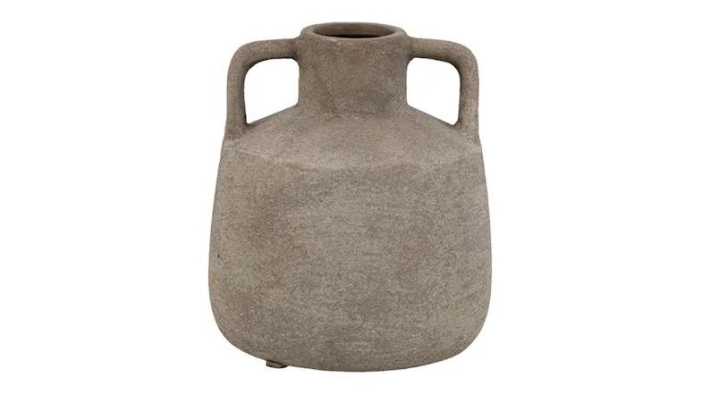 Neutral grey textured stoneware amphora-style vase with a wide body and two handles Neutral grey textured stoneware amphora-style vase with a wide body and two handles